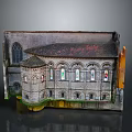 Detailed Church Style Architectural Model With Arched Windows Stained Glass And Tile Roof