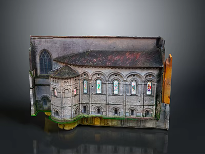 Detailed Church Style Architectural Model With Arched Windows Stained Glass And Tile Roof 3d model