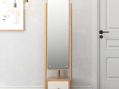 Floor Standing Mirror With Wooden Frame And Drawer Cabinet For Home Decor 3d model
