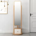 Floor Standing Mirror With Wooden Frame And Drawer Cabinet For Home Decor