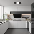 Modern Kitchen Interior With White Cabinets Black Appliances And Countertop
