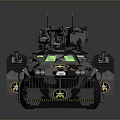 Modern Military Tank with Turret Dual Antennas Camouflage Insignia and Tactical Gear