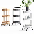 Multi Tier Mobile Storage Carts With Wheels In Wooden Black White For Home Storage