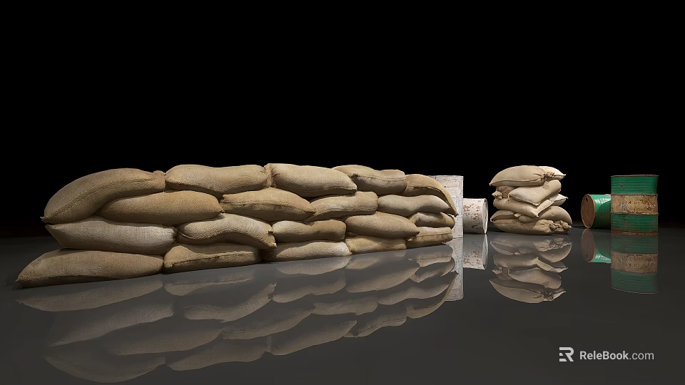 Stacked Sandbags As Sports Equipment On Reflective Floor For Fitness Training 3d model 