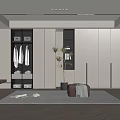 Modern Wardrobe Interior Design With Hanging Rods Shelves And Decorative Plant