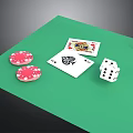 Green Poker Table Setup With Pink Chips Cards And White Dice