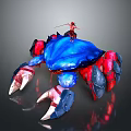 Giant Blue Shell Crab With Red Gray Legs And Person In Red Clothing Holding Sword
