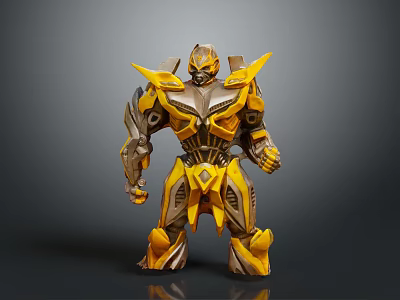Yellow And Silver Robot Character As Fictional Creature With Mechanical Armor Design 3d model