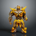 Yellow And Silver Robot Character As Fictional Creature With Mechanical Armor Design 3d model