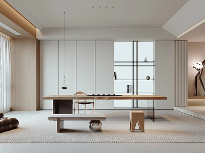 Modern Tea Room Interior Design With Open Layout And Wooden Furniture 3d model