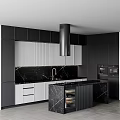 Modern Kitchen Interior Design With Black White Cabinets And Black Marble Countertop Wine Cooler