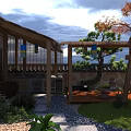 Traditional Korean Courtyard Landscape With Comfortable Outdoor Leisure Area And Lush Green Plants