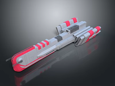 Futuristic Interstellar Spaceship 3D Model With Red And Gray Sections And Aerodynamic Structure 3d model