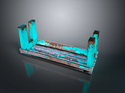 Vintage Style Turquoise Dining Table With Rusted Metal Frame And Reflective Base 3d model