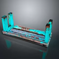 Vintage Style Turquoise Dining Table With Rusted Metal Frame And Reflective Base