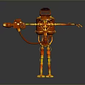 Game And Movie Robot Character With Metallic Body Orange Yellow Details And Extended Mechanical Arms