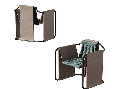 Modern Leisure Chair With Black Metal Frame And Green Upholstered Seat And Fabric Armrests 3d model