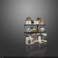 Organized Kitchenware Display With Jars Bowls Mixer Basket And Utensils On Multi Layer Shelves