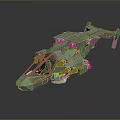 Green Camouflage Helicopter Model With Low Poly Design And Cockpit Details