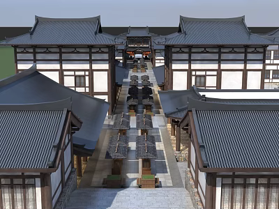 Ancient Architecture With Traditional Black Tiled Roofs Wooden Structures And Symmetrical Courtyard Layout 3d model