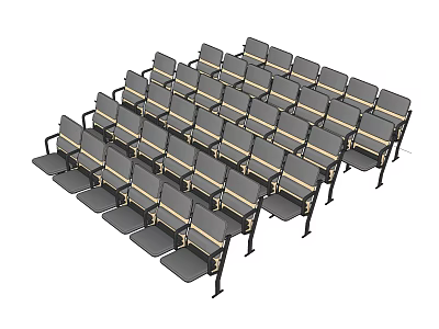Neatly Arranged Gray Public Chairs With Metal Frames In Multiple Rows 3d model