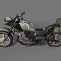Green And Black Off Road Motorcycle With Large Tires Handlebar Light And Rear Bag