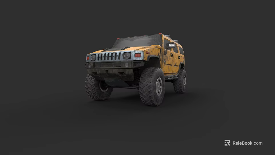 Yellow Hummer Off Road Vehicle With Large Rugged Tires And Bold Design 3d model 