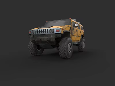 Yellow Hummer Off Road Vehicle With Large Rugged Tires And Bold Design 3d model