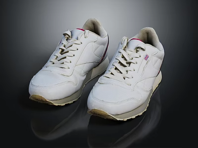 White Lace Up Sneakers With Red Accents And Beige Sole For Casual Everyday Wear 3d model