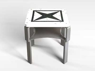 Modern Side Table With White Tabletop Black Geometric Pattern And Sleek Metal Legs Design 3d model