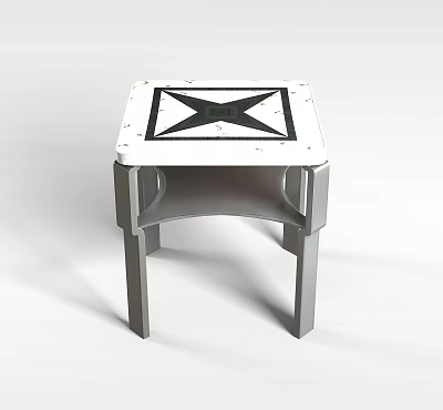 Modern Side Table With White Tabletop Black Geometric Pattern And Sleek Metal Legs Design 3d model