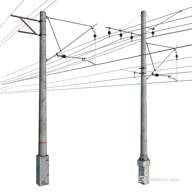 Road Infrastructure with Electric Poles Power Lines and Supporting Structures Along Roadways 3d model 