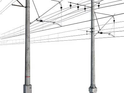 Road Infrastructure with Electric Poles Power Lines and Supporting Structures Along Roadways 3d model