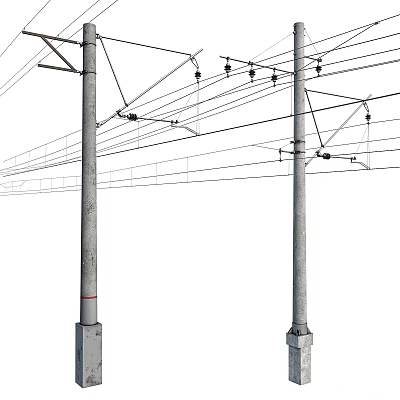 Road Infrastructure with Electric Poles Power Lines and Supporting Structures Along Roadways 3d model