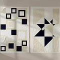 Two Square Rugs Showcasing Black And Beige Square And Triangle Patterns 3d model