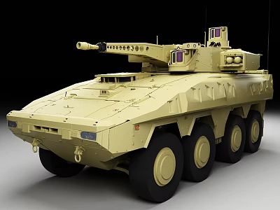Sand Colored Military Armored Vehicle With Multi Wheeled Structure And Turret Weapon System 3d model