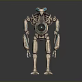 Sci Fi Metallic Robot With Blue Glowing Eyes And Mechanical Limb Structure