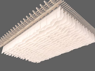 White Wavy Fabric Ceiling Drapery With Wooden Lattice Frame Interior Design 3d model