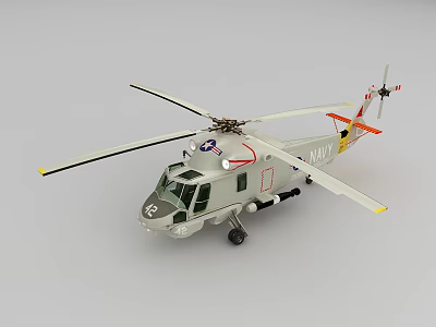 Detailed U.S. Navy Gray Helicopter Model with Main Rotors Tail Rotor and Emblem 3d model
