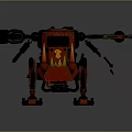 Mechanical Robot Character With Red Armor Weapon Arm Flame Patterns And Monkey Emblem 3d model