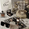 Luxury Accessories Collection Featuring Dior Shopping Bag Chanel Box And Pearl Necklace