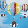 Colorful Striped Hot Air Balloon Amusement Rides With Baskets American Flag And Blue Sky