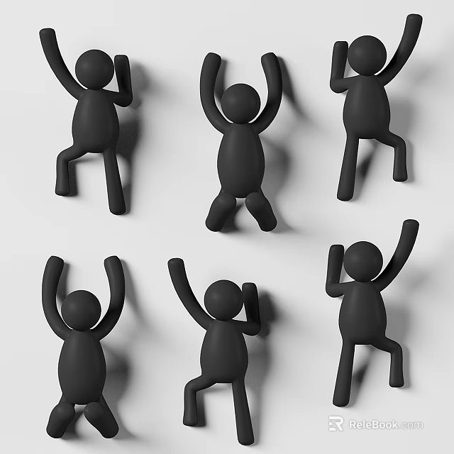 Multiple Black Human Shaped Hooks In Various Poses For Wall Decoration And Hanging 3d model 