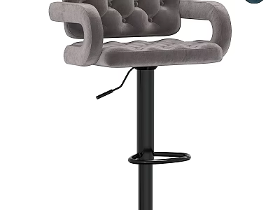Gray Tufted Upholstered Bar Stool With Black Adjustable Base And Swivel Design 3d model