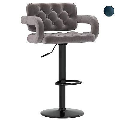 Gray Tufted Upholstered Bar Stool With Black Adjustable Base And Swivel Design 3d model