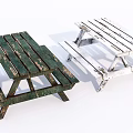 Rustic Green And White Weathered Wood Outdoor Picnic Table And Bench Set
