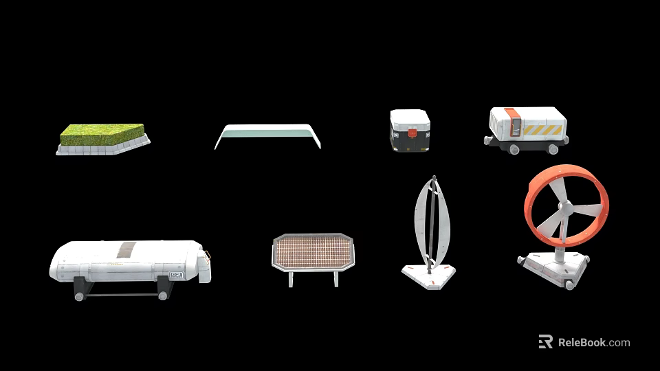Industrial Equipment Featuring Industrial Vehicles Mechanical Platforms Ventilation Fans And Conveyor Systems 3d model 