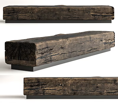 Natural Wooden Landscape Seating With Rustic Texture And Stable Metal Base 3d model