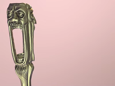 Ancient Golden Carved Weapon with Mythical Face And Beast Head Design 3d model