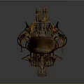 Futuristic Cosmic Spaceship With Copper Exterior And Mechanical Sail Designs